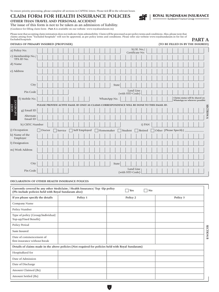 Health Claim Form | PDF