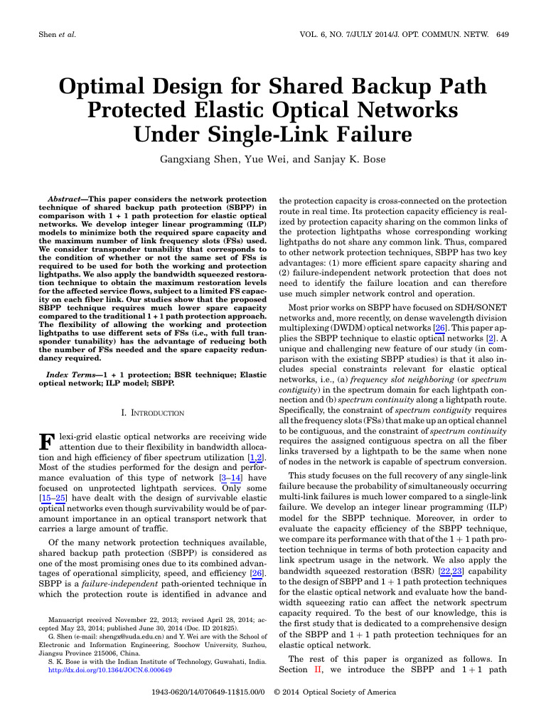 SBPP for Elastic Optical Networks | PDF | Mathematical Optimization ...