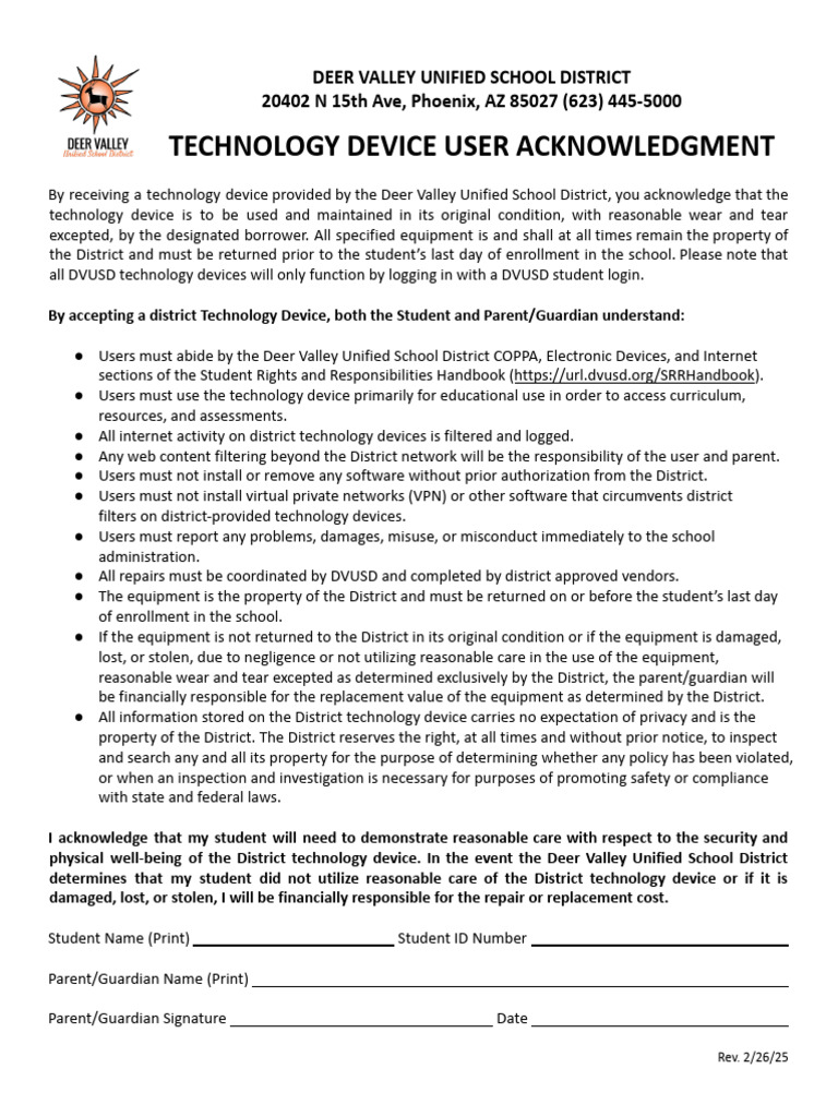 DVUSD Technology Device Acknowledgment | PDF | Information Technology ...