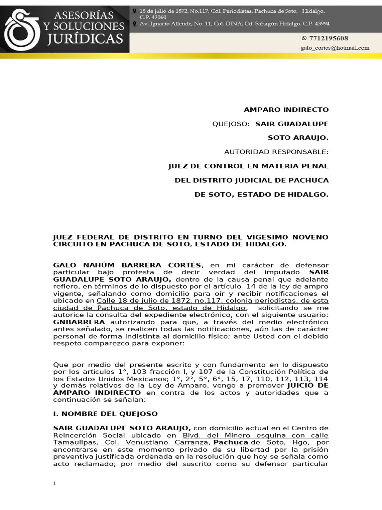 Amparo Indirecto de Sair Guadalupe Soto | PDF | Mandato | Caso de ley