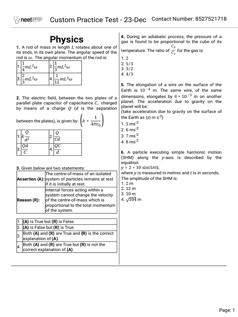 Physics Practice Test Questions | PDF | Force | Gases