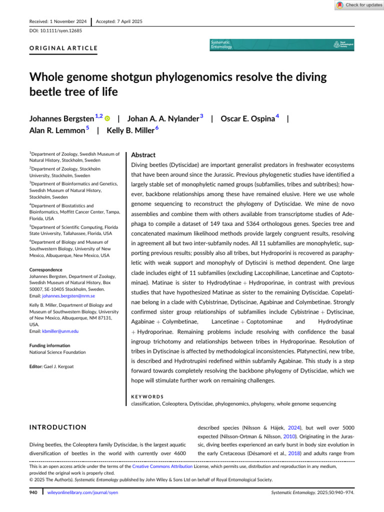 Systematic Entomology - 2025 - Bergsten - Whole Genome Shotgun ...