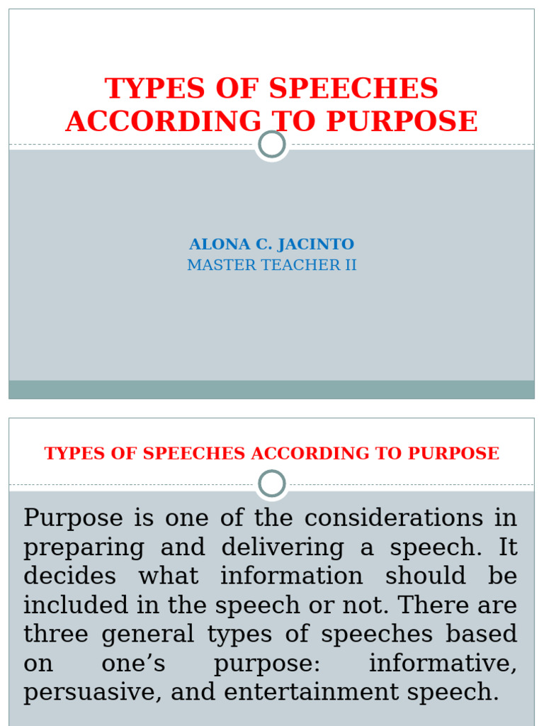 Types of Speeches by Purpose | PDF