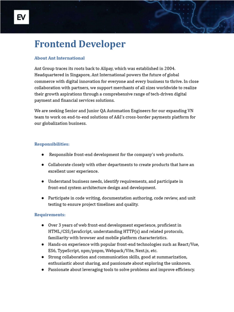 Frontend Developer Position at Ant International | PDF | Computing