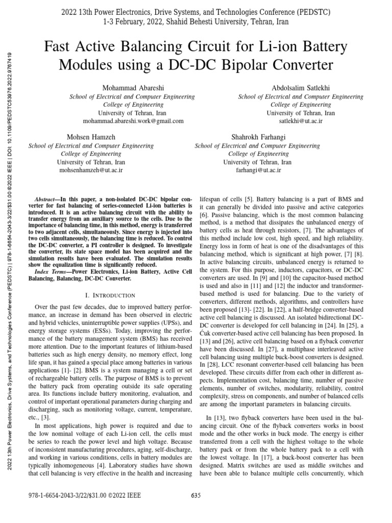 Fast Active Balancing Circuit for Li-ion Battery Modules Using a DC-DC ...