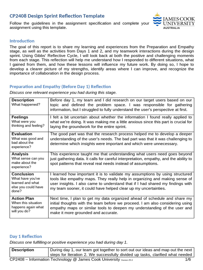 CP2408 Sprint Reflection Yuan Xin Chong | PDF | Communication | Experience
