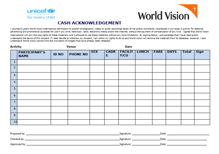 World Vision Consent Form Template | PDF