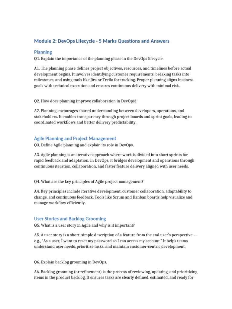 DevOps Lifecycle Q&A: Planning to Deployment | PDF | Agile Software ...