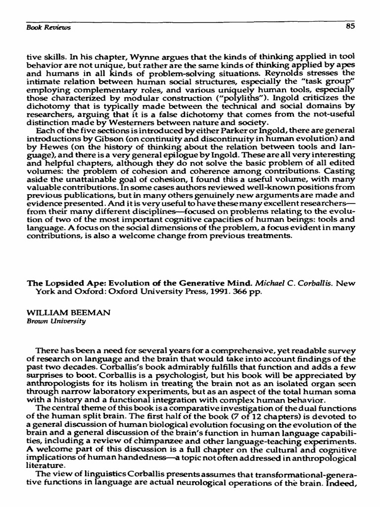 Book Review: The Lopsided Ape Insights | PDF | Lateralization Of Brain ...