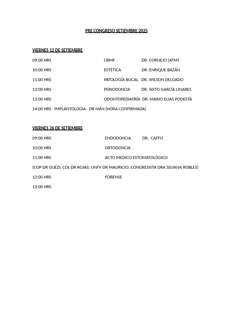 Programa Congreso Odontológico 2025 | PDF