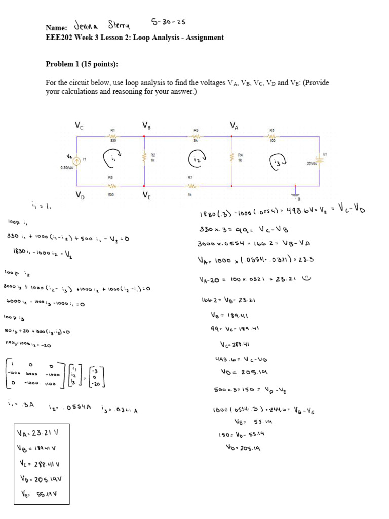 Loop Analysis for Circuit Voltage Calculation | PDF | Electricity ...