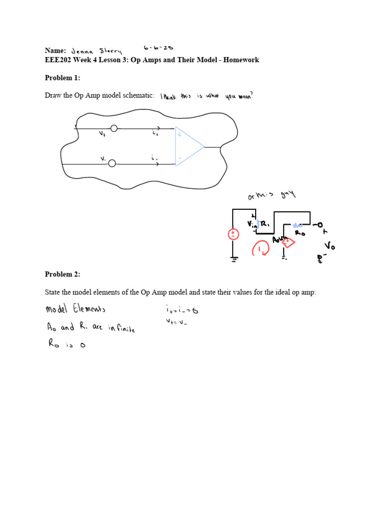 EEE202 Wk04L3 Op Amps and Their Model Homework - Problem Statement (1 ...