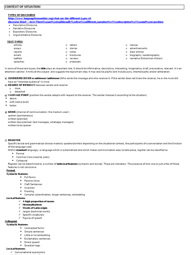 Types of Discourse and Text Analysis | PDF | Syntax | Verb