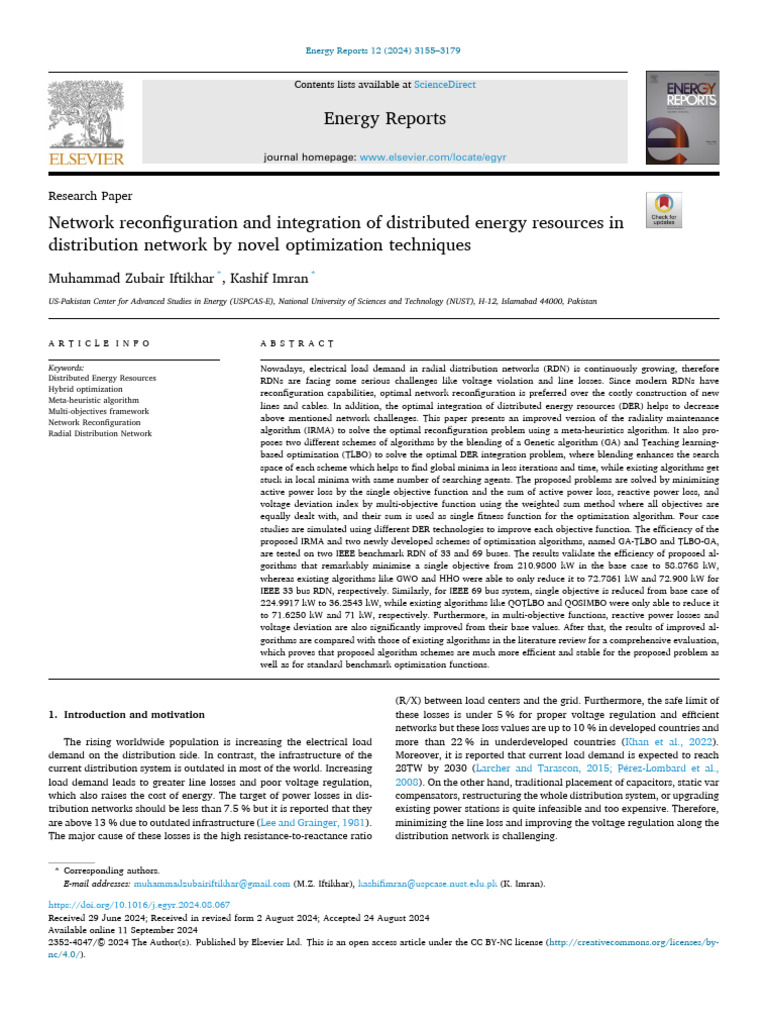 Optimizing Network Reconfiguration for DER Integration | PDF ...