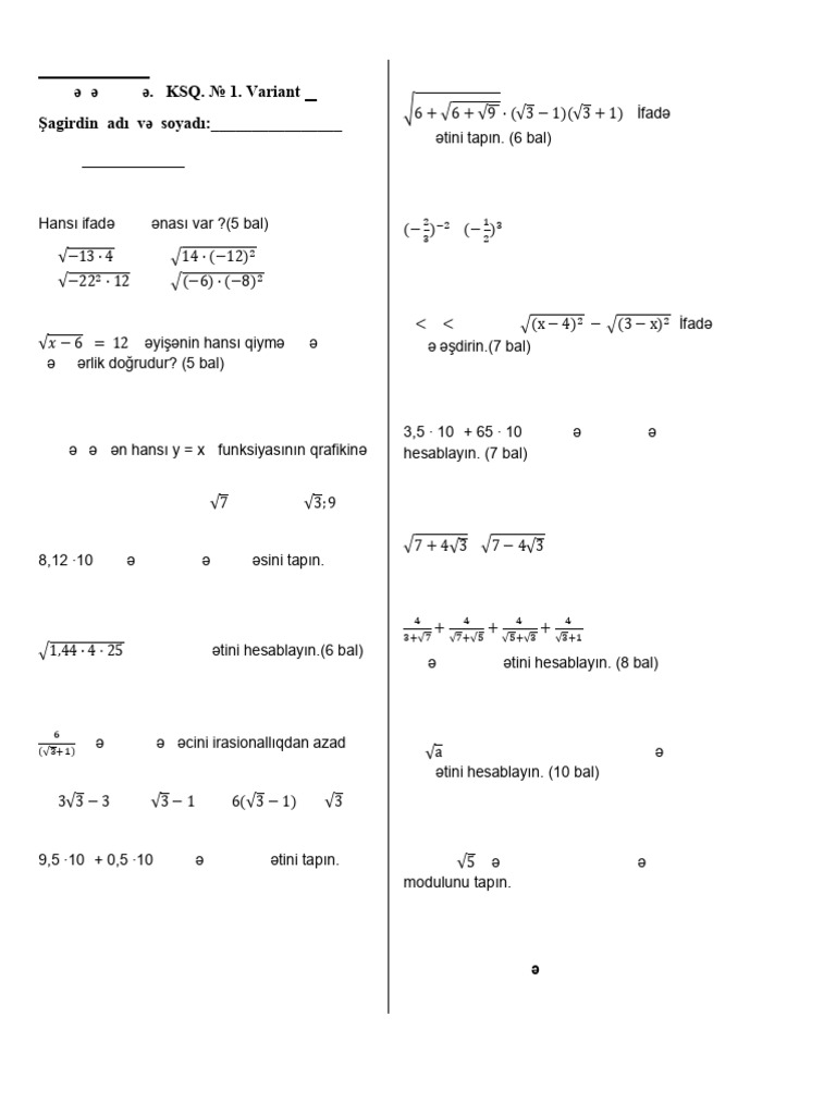 8sinif KSQ 1 | PDF