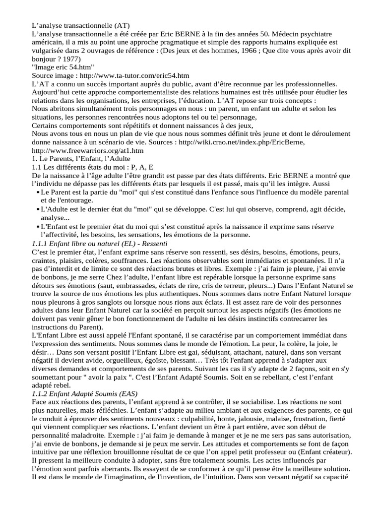 Introduction à l'Analyse Transactionnelle | PDF | Émotions | Psychologie