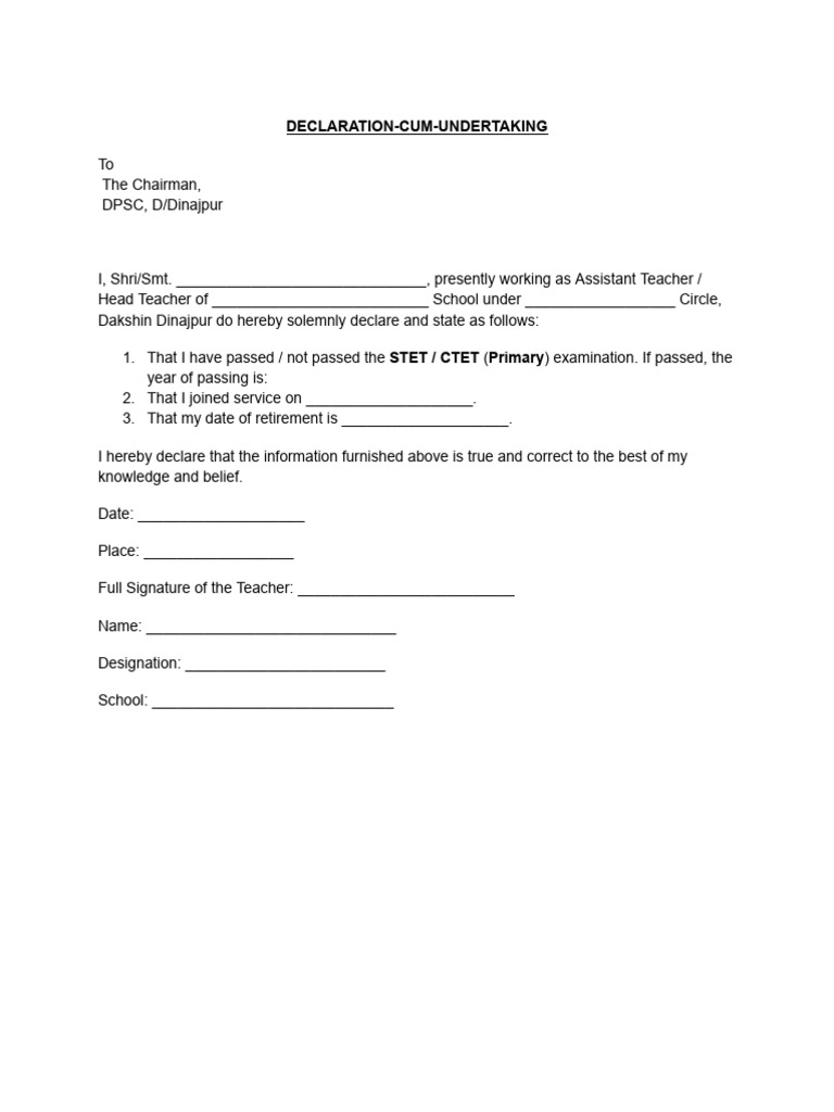 Teacher Declaration Form for DPSC | PDF
