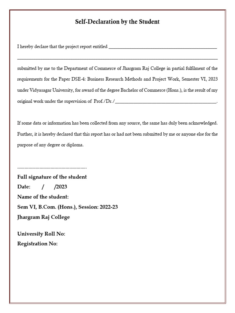 Student Project Self-Declaration Form | PDF