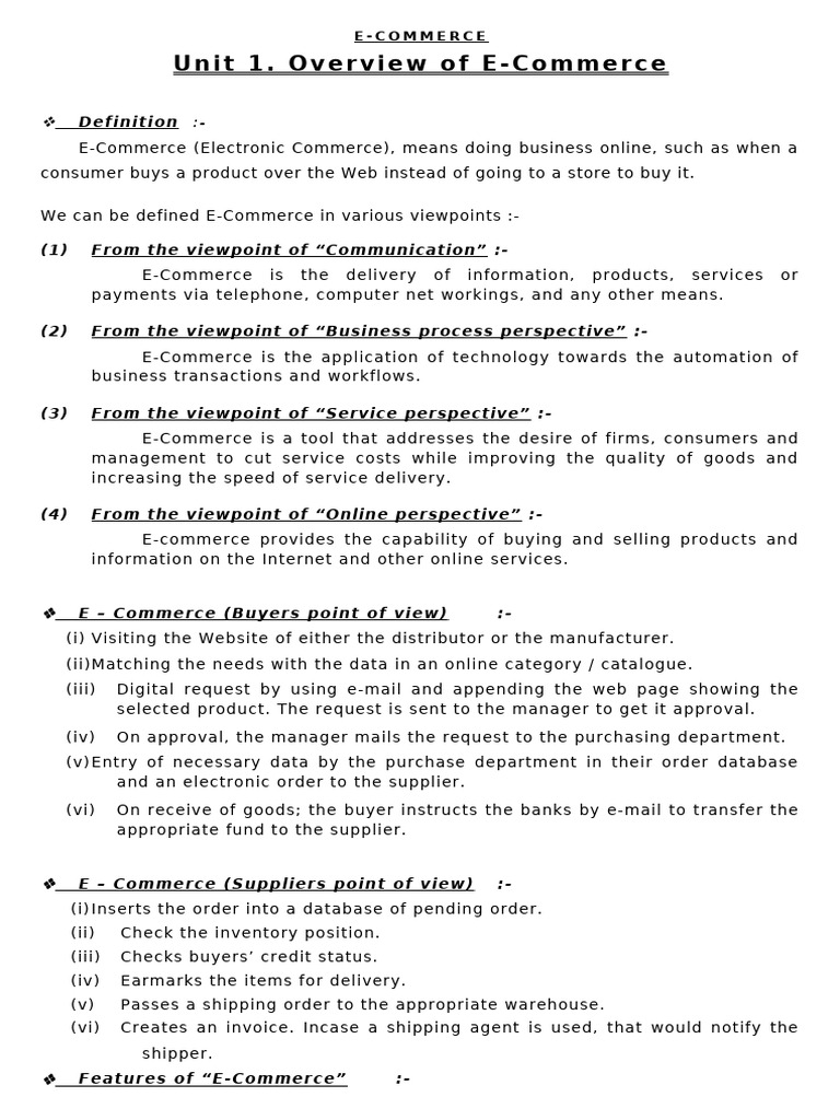Unit 1. Overview of E-Commerce | PDF | E Commerce | Electronic Business