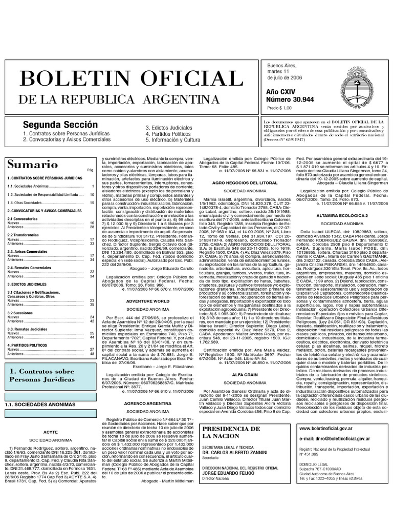 boletin-oficial-republica-argentina-2da-seccion-2006-07-11 | PDF ...