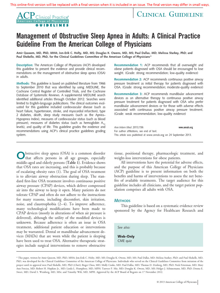 Obstructive Sleep Apnea Management Guidelines | PDF | Sleep Apnea ...