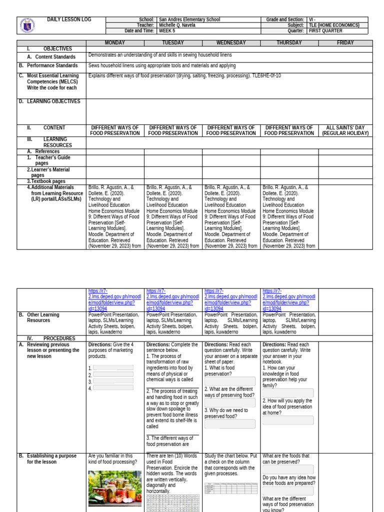 q2 Epp-he Dll Week 6 | PDF | Food Preservation | Pickling