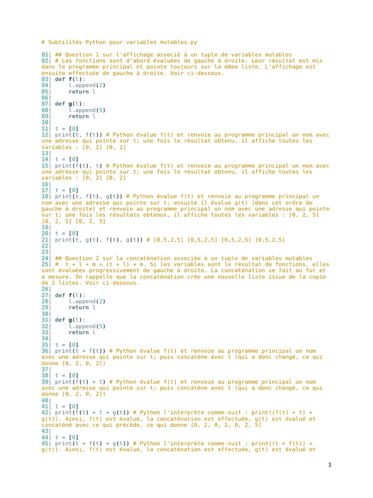 Subtilités Python des variables mutables | PDF | Python (Langage de ...