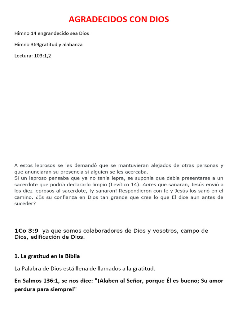 La Importancia de la Gratitud en la Fe | PDF | Gratitud | Amor