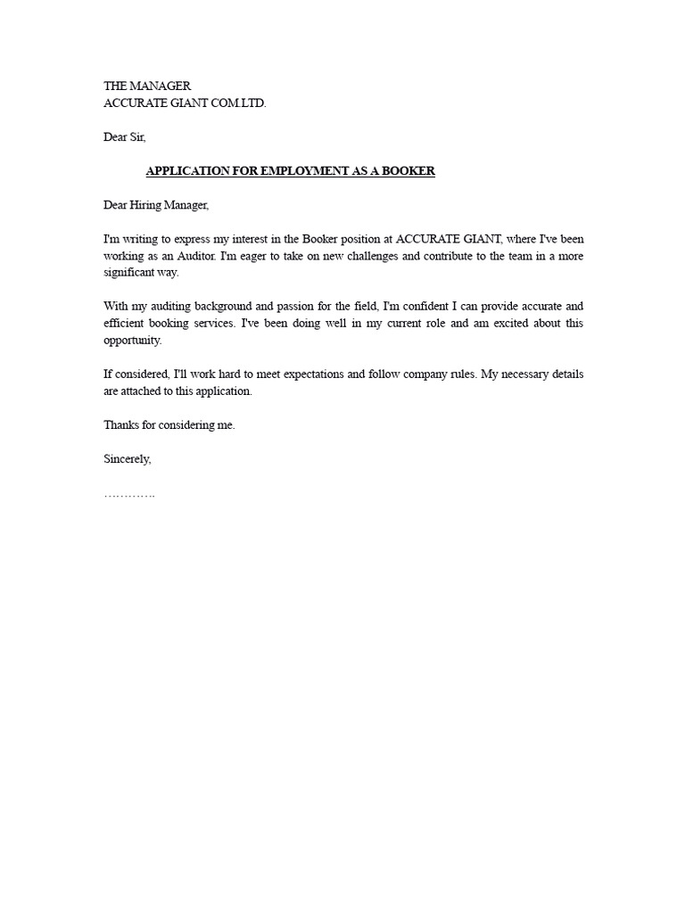 Job Application for Booker Position | PDF