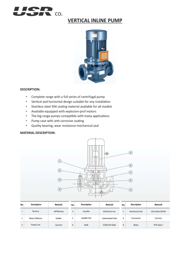 Vertical Inline Pump Specifications | PDF | Mechanical Engineering