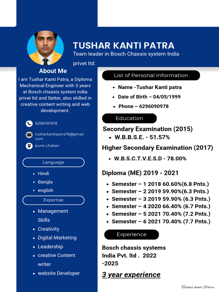 Tushar Kanti Patra: Mechanical Engineer Profile | PDF