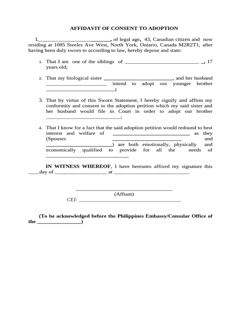 Adoption Consent Affidavit Template | PDF