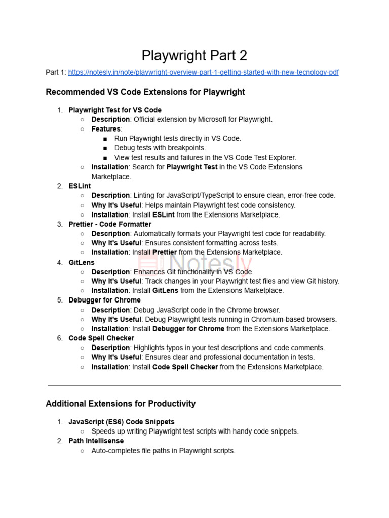 Playwright End-To-End Testing - Comprehensive Free Notes PDF Part 2 ...