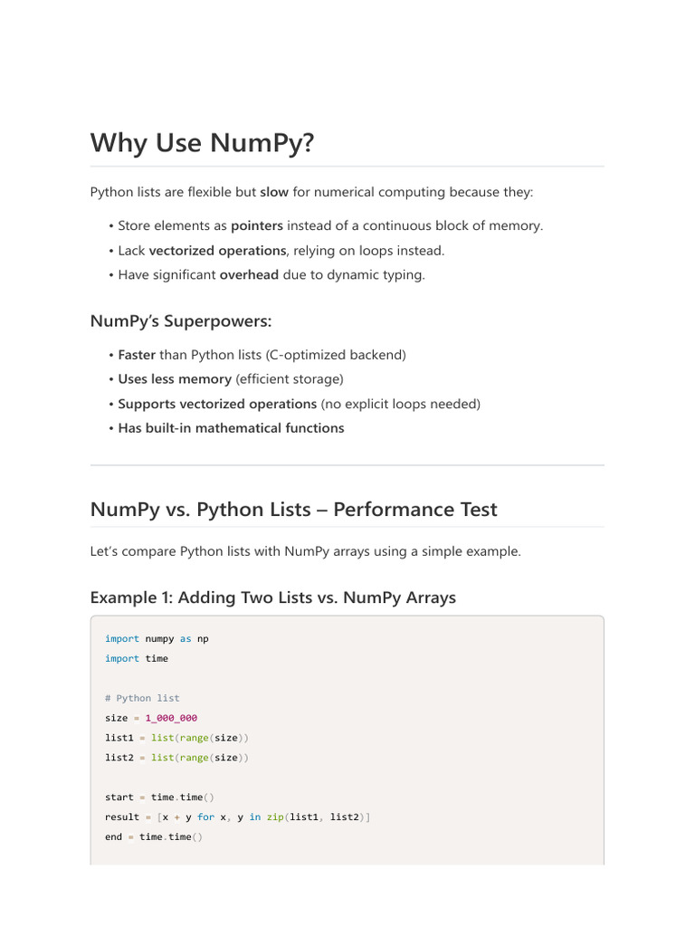 NumPy vs Python Lists: Performance Benefits | PDF | Data Type | Median