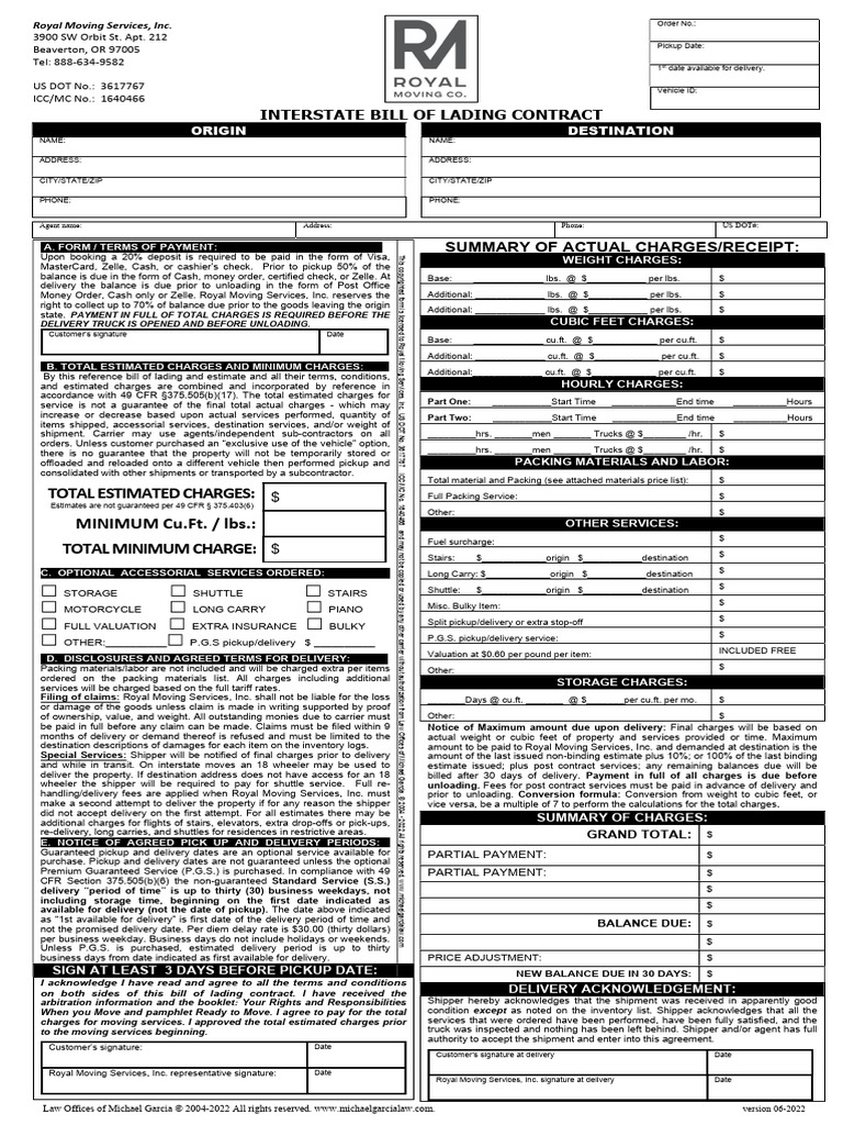 Interstate Bill of Lading Template | PDF | Legal Liability | Cargo
