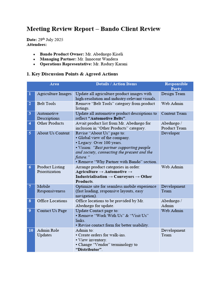 Meeting Review Report 29july2025 (1) | PDF | Analytics | Software