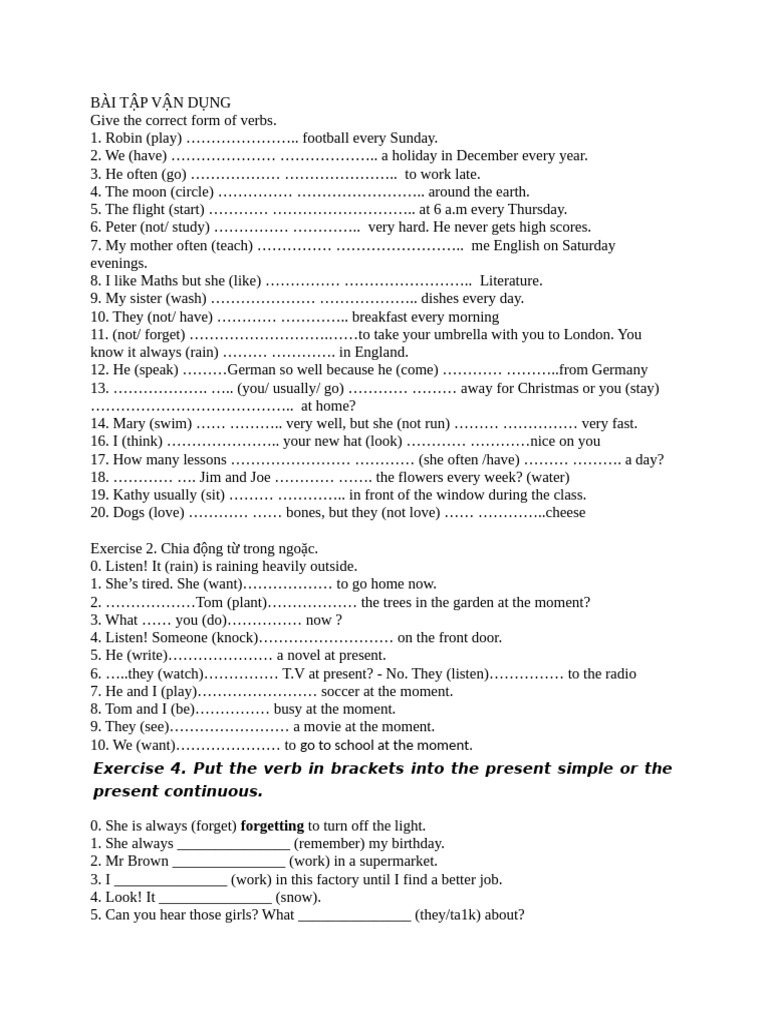 Verb Forms Practice Exercises | PDF