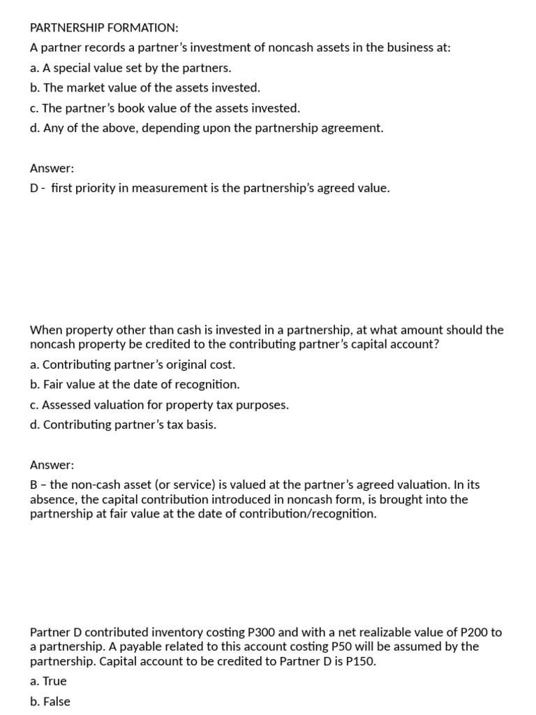 Partnership Formation and Capital Contributions | PDF | Debits And ...