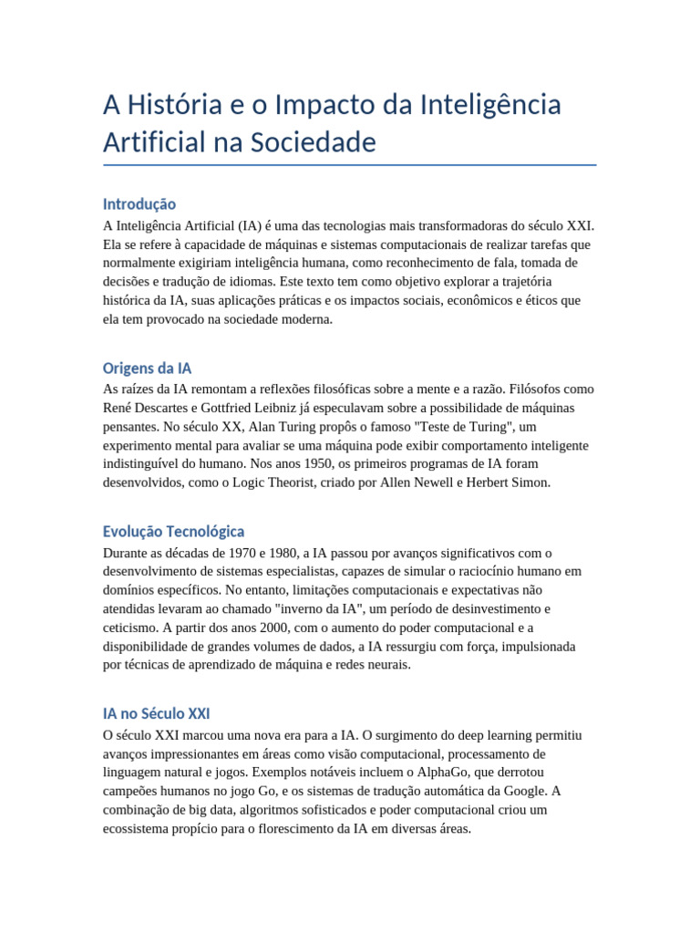 Impacto da Inteligência Artificial na Sociedade | PDF | Inteligência ...