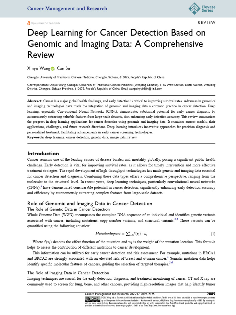 Deep Learning in Cancer Detection Review | PDF | Deep Learning ...