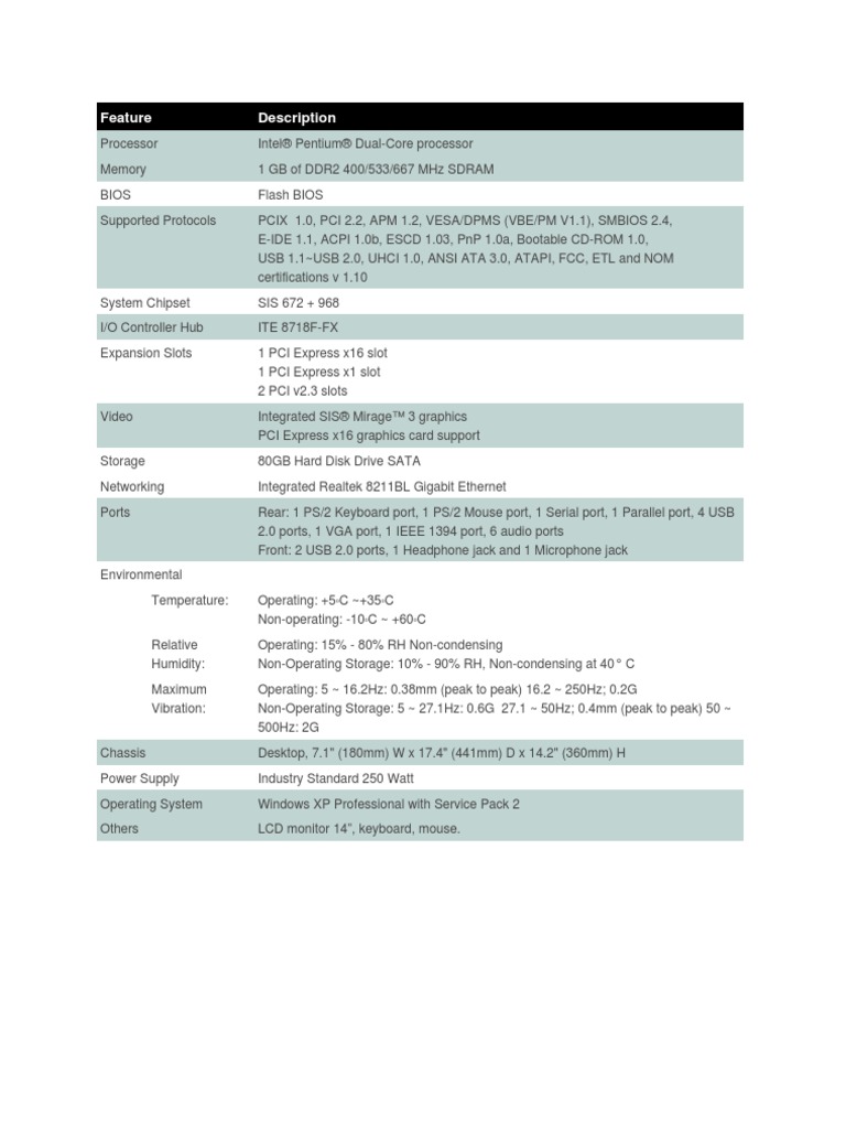 Intel Dual-Core Desktop Specs | PDF