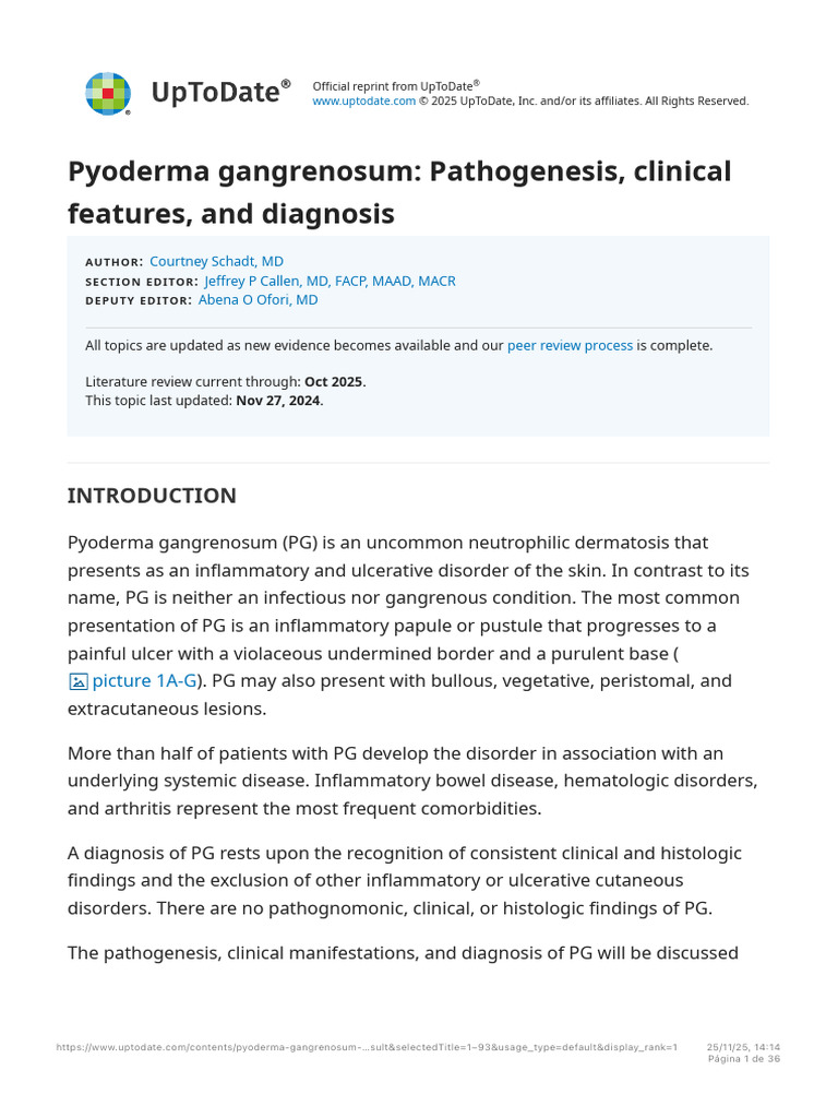 Pyoderma Gangrenosum Overview and Diagnosis | PDF | Biopsy | Medical ...