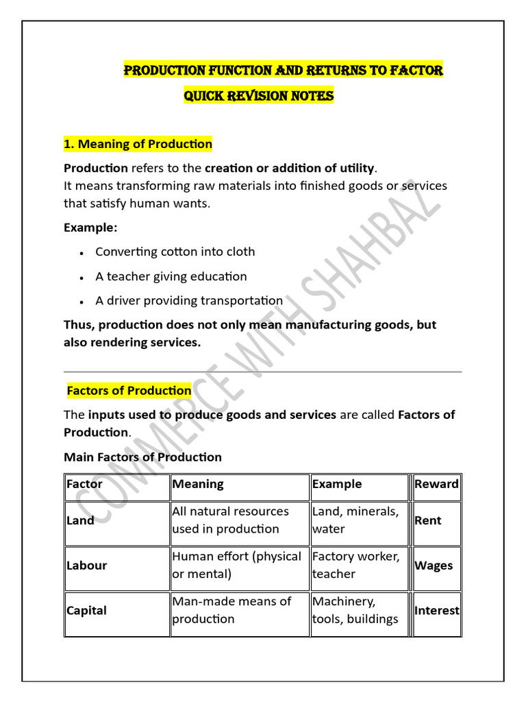 Production Function and Returns to Factor | PDF | Labour Economics ...