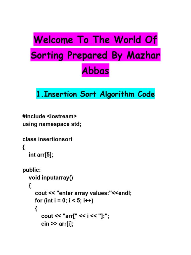 Sorting Algorithms in C++ Code | PDF | Namespace | Computer Programming