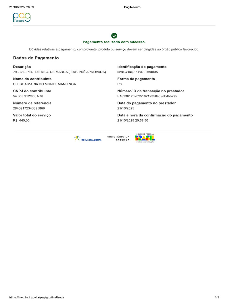 Comprovante Inpi | PDF