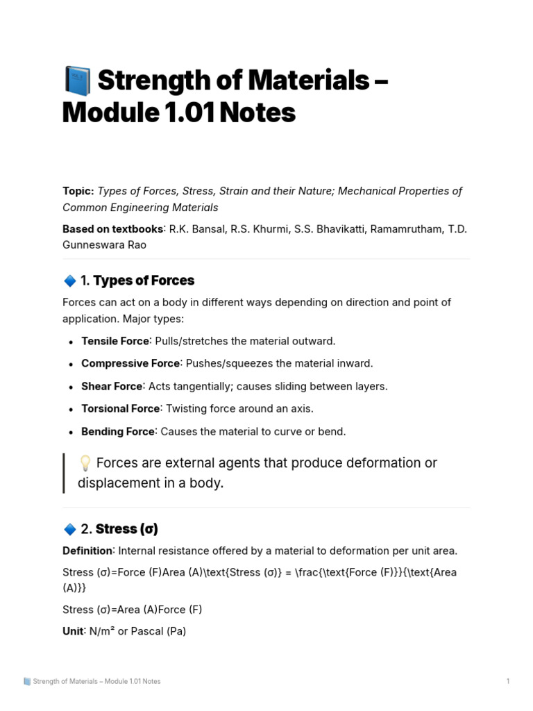 Strength of Materials: Forces, Stress, Strain | PDF | Deformation ...