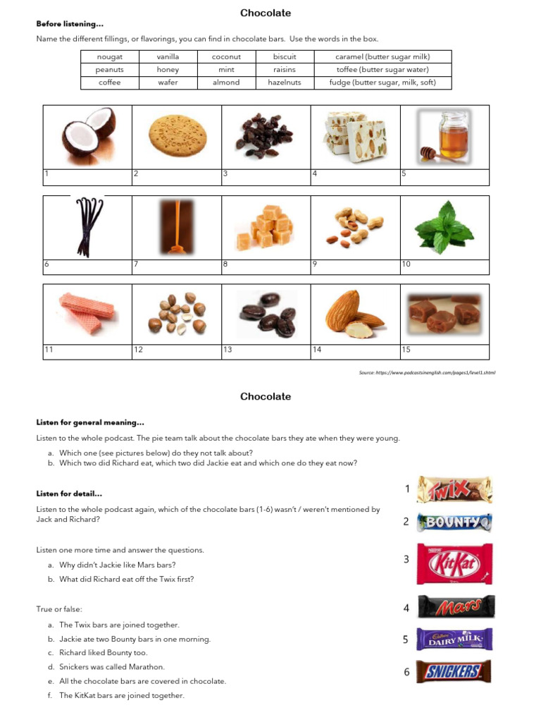 PIE Chocolate bars HW with transcript | PDF | Candy | Sugar Confectionery