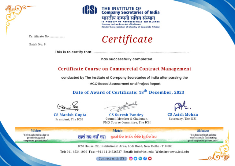 ICSI Certificate in Contract Management | PDF