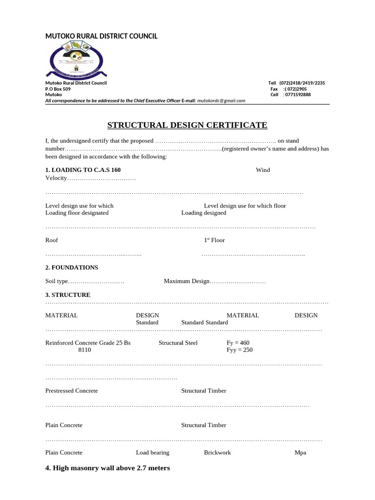 Mutoko RDC Structural Design Certificate 1-1 | PDF | Concrete | Building