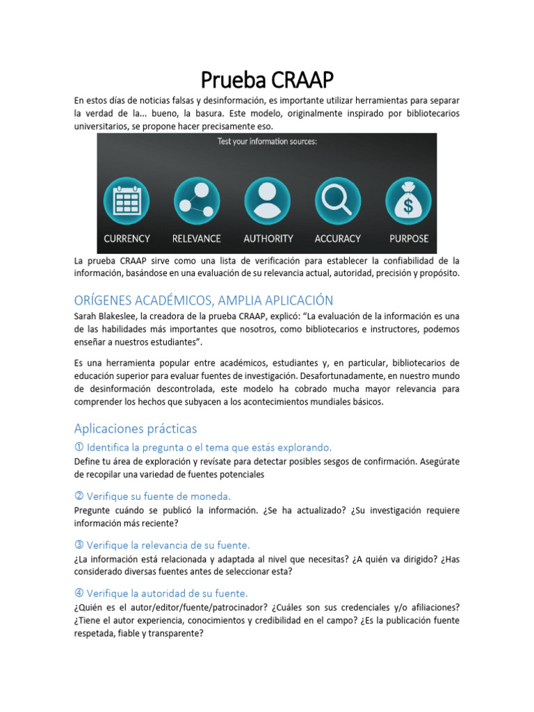 Guía de Evaluación CRAAP para Fuentes | PDF